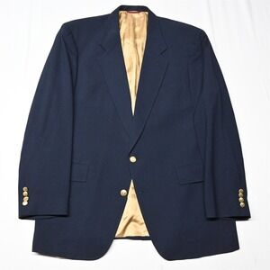 Vtg Hart Schaffner Marx 46L‎ Navy Blue Gold Button Blazer Suit Jacket Sport Coat